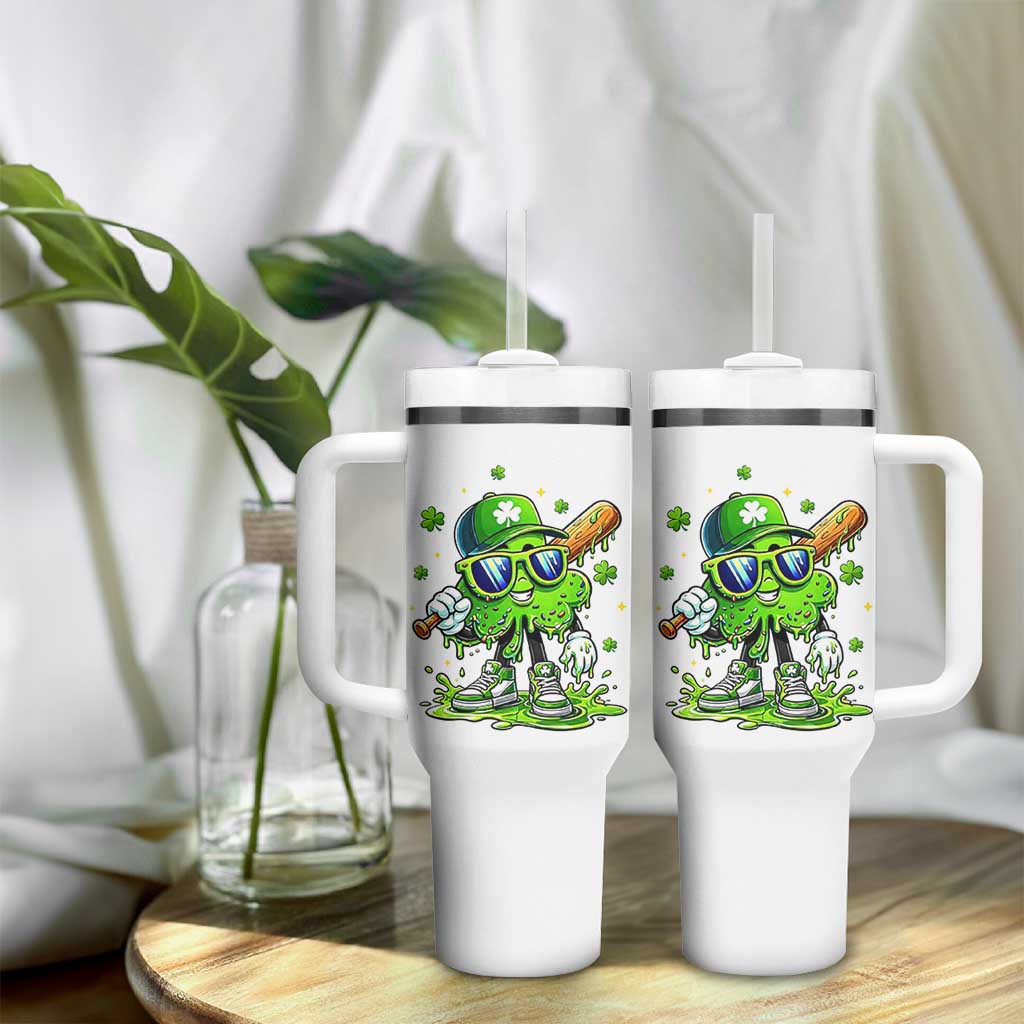 Funny St Patricks Day Clover Baseball Player Gift Tumbler With Handle