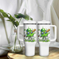 Funny St Patricks Day Clover Baseball Player Gift Tumbler With Handle