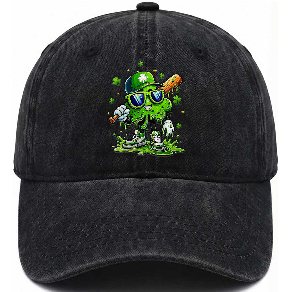 Funny St Patricks Day Clover Baseball Player Gift Washed Cotton Baseball Cap
