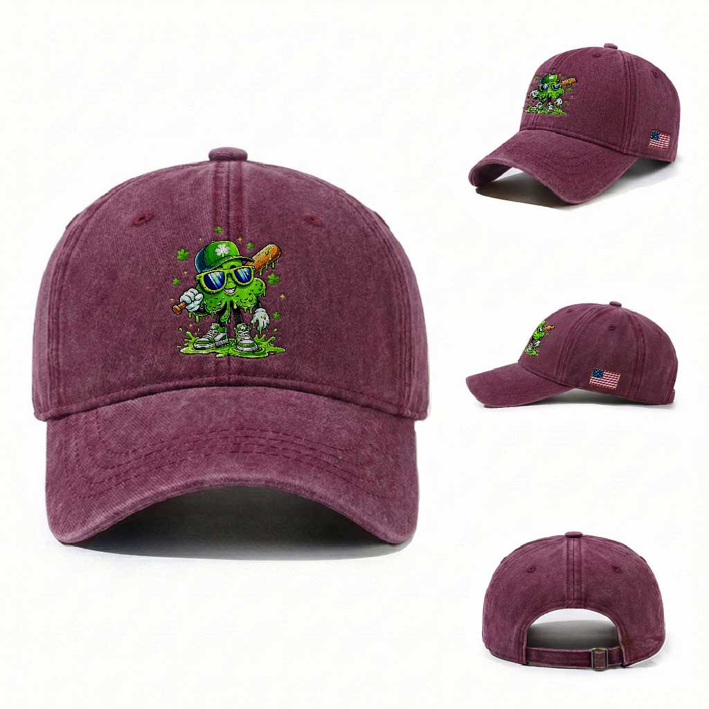 Funny St Patricks Day Clover Baseball Player Gift Washed Cotton Baseball Cap