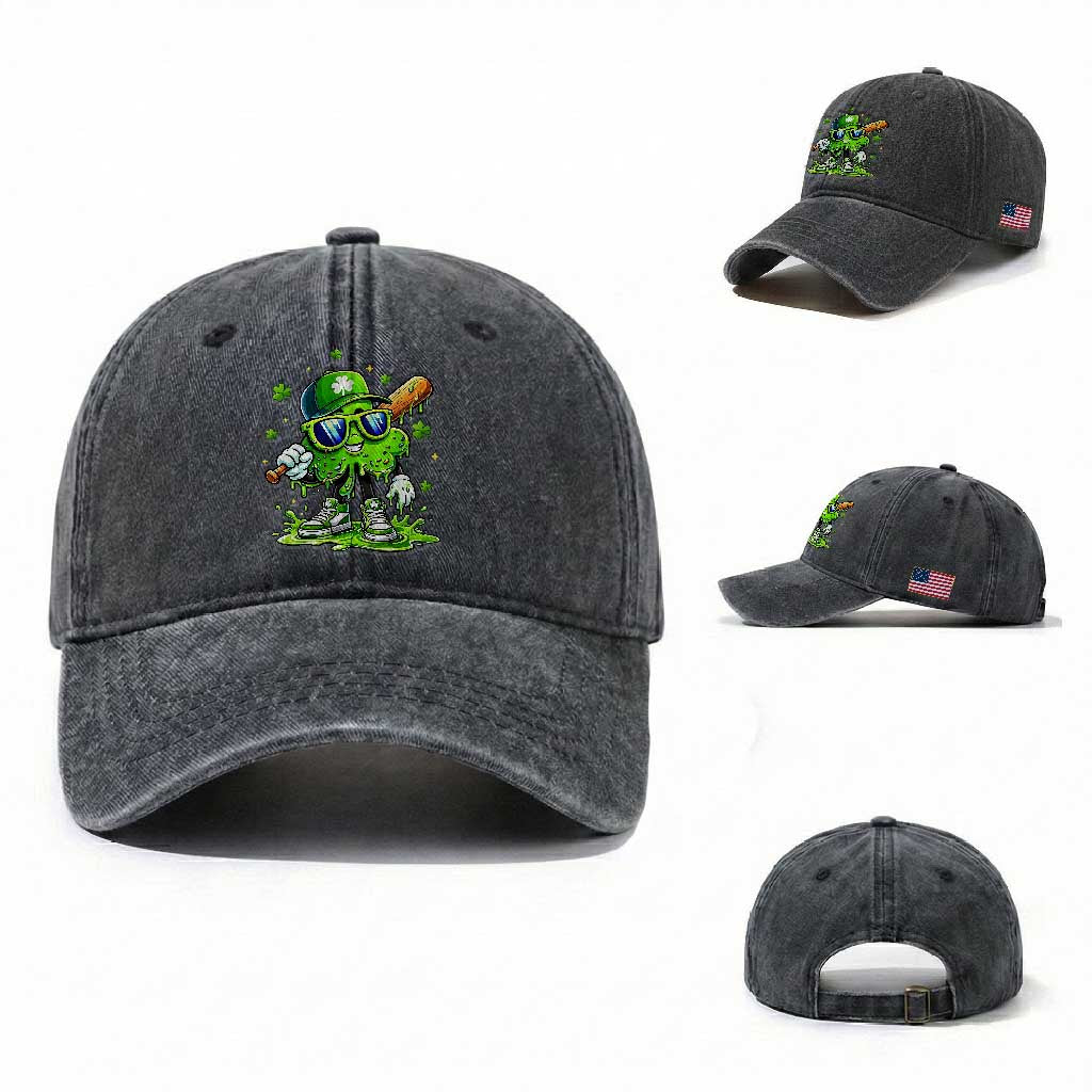 Funny St Patricks Day Clover Baseball Player Gift Washed Cotton Baseball Cap