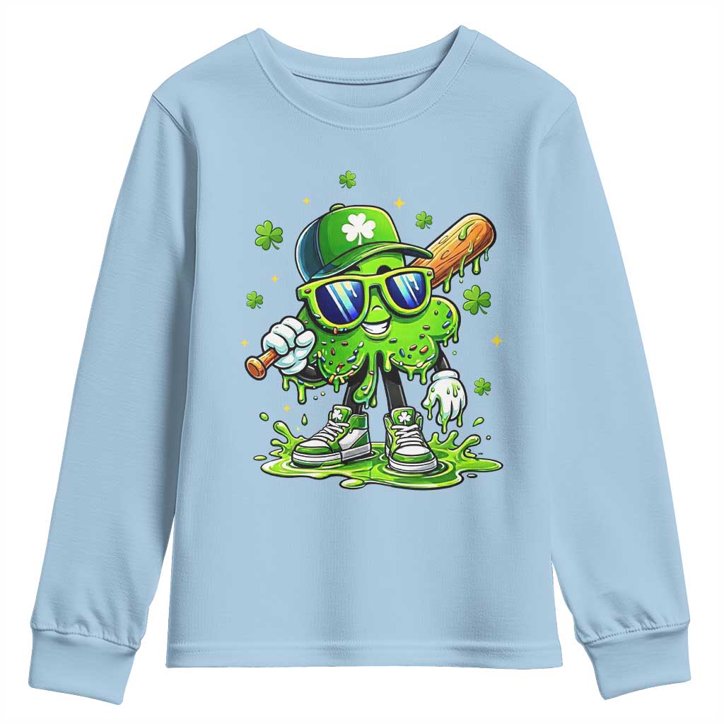 Funny St Patricks Day Clover Baseball Player Gift Youth Sweatshirt