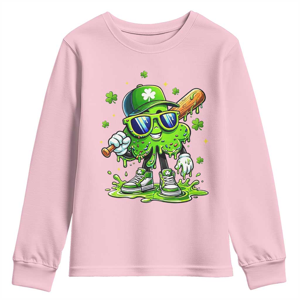 Funny St Patricks Day Clover Baseball Player Gift Youth Sweatshirt