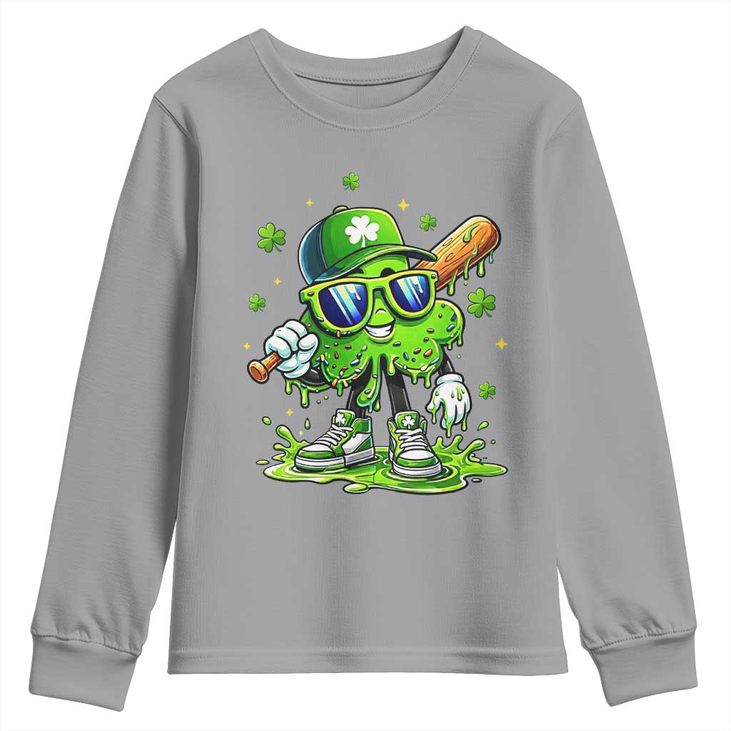 Funny St Patricks Day Clover Baseball Player Gift Youth Sweatshirt