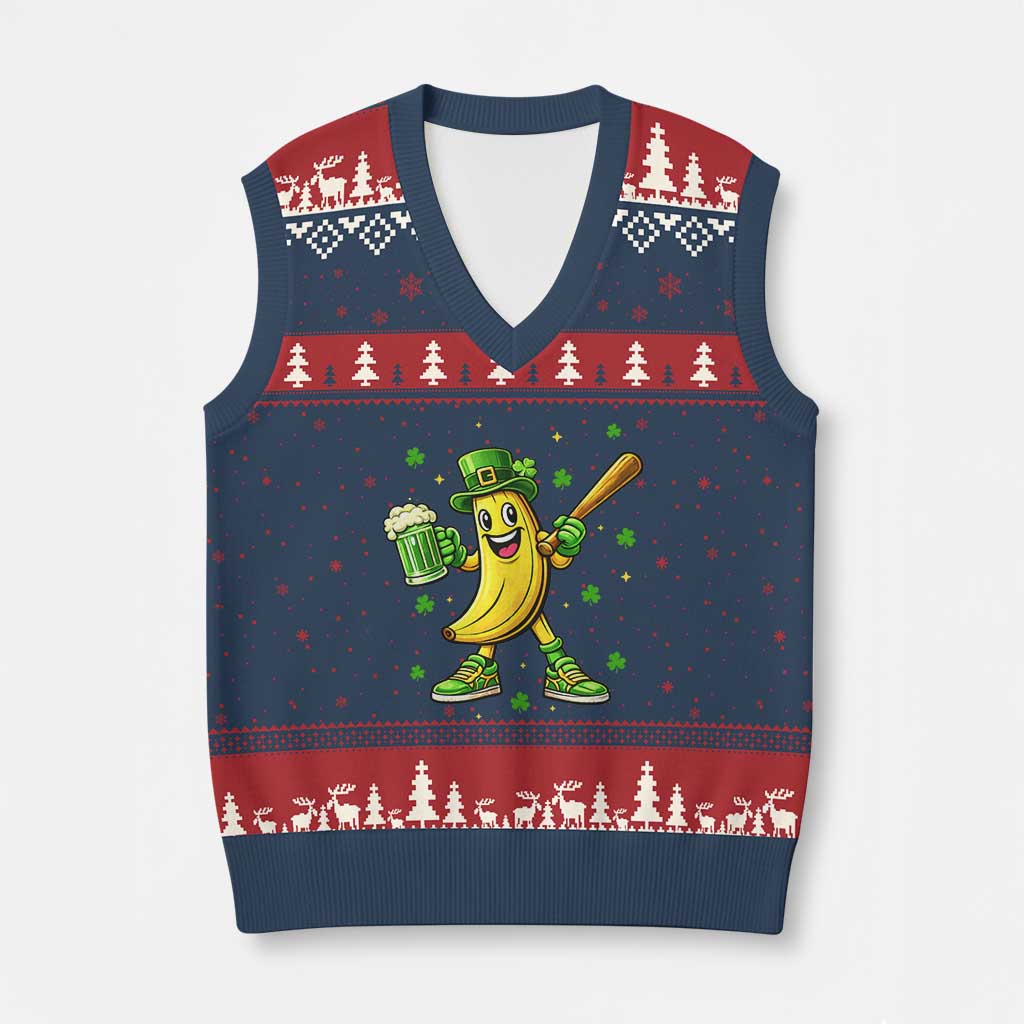 Funny Banana Baseball Player Gift V-Neck Knit Sweater Vest St Patricks Day