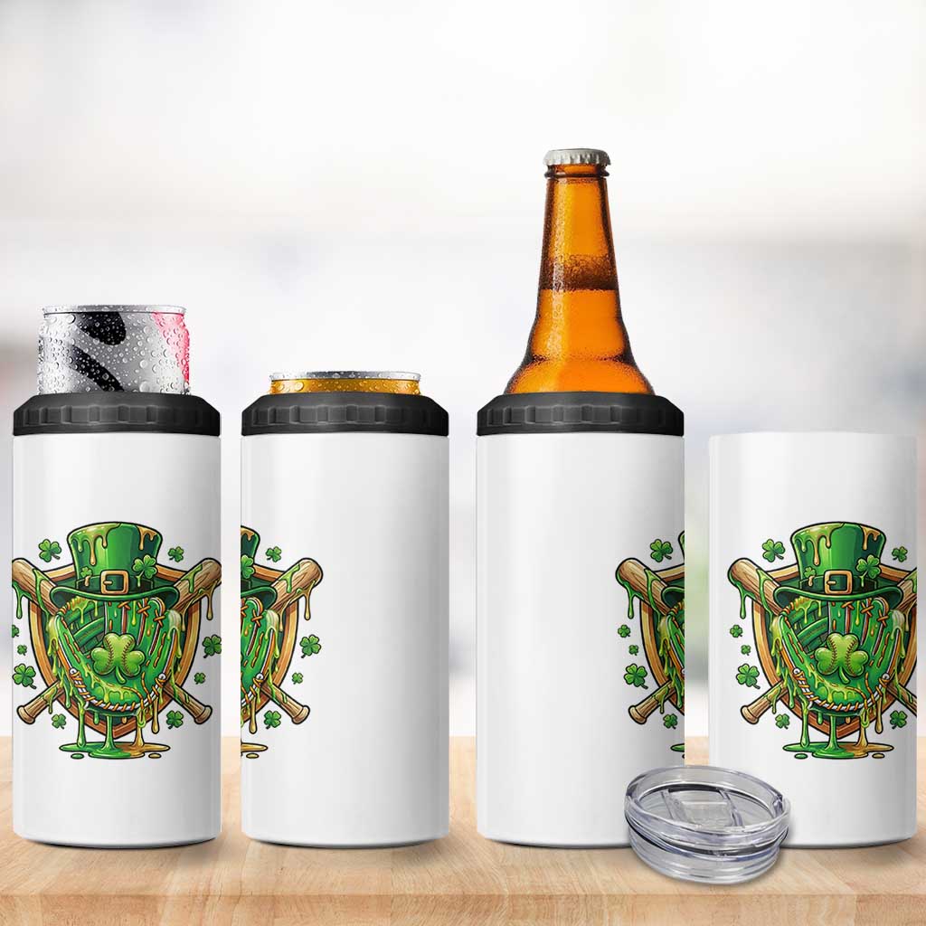 Slimy Shamrock Baseball Glove 4 in 1 Can Cooler Tumbler St Patricks Day Gift