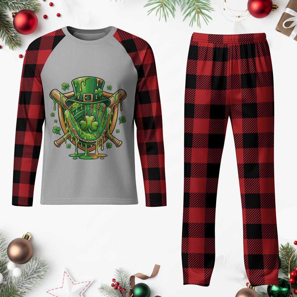 Slimy Shamrock Baseball Glove Plaid Pajama Set St Patricks Day Gift