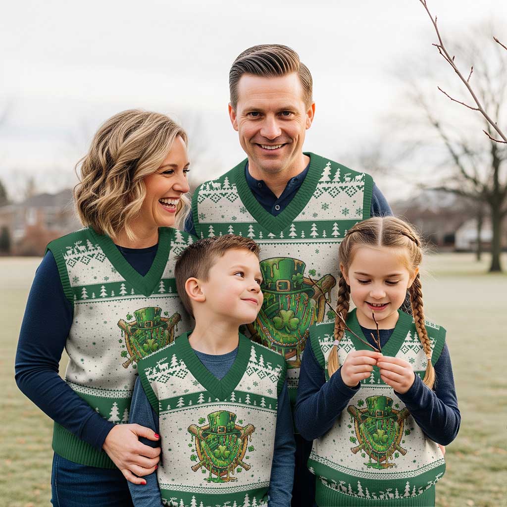 Slimy Shamrock Baseball Glove V-Neck Knit Sweater Vest St Patricks Day Gift