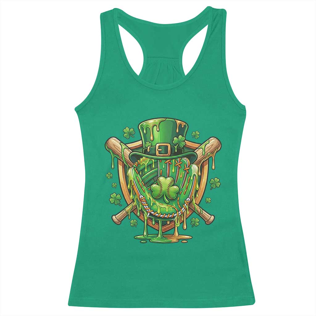 Slimy Shamrock Baseball Glove Racerback Tank Top St Patricks Day Gift