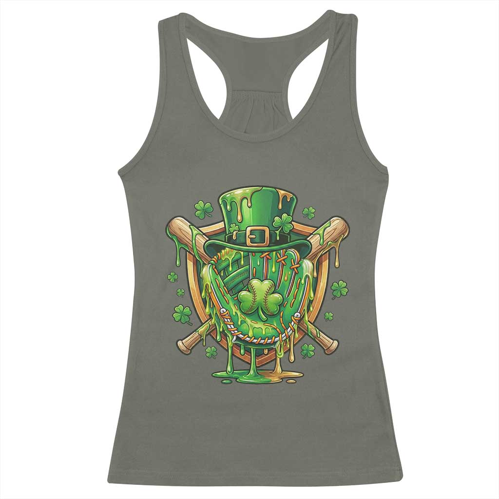 Slimy Shamrock Baseball Glove Racerback Tank Top St Patricks Day Gift
