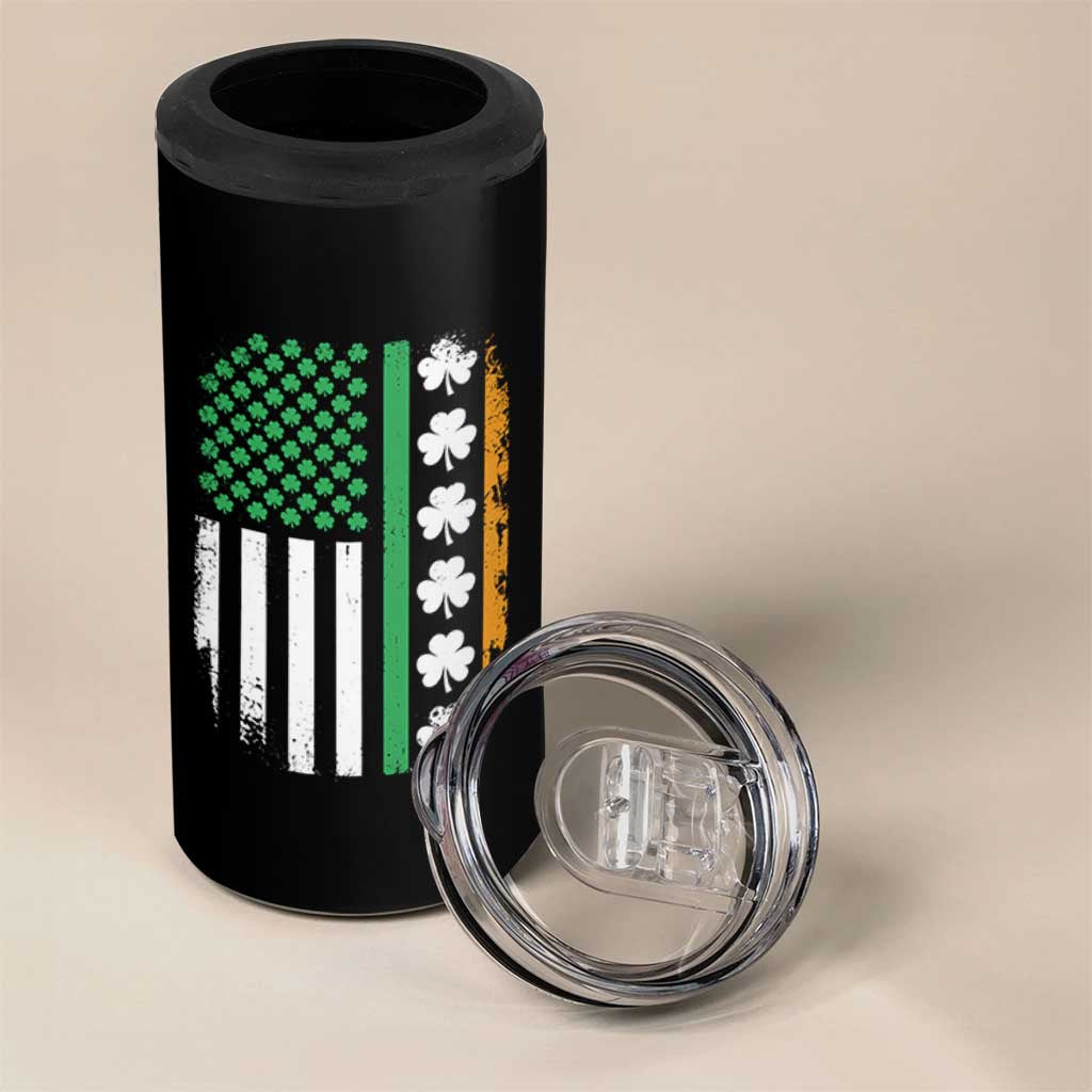 USA Flag With Shamrocks 4 in 1 Can Cooler Tumbler St Patricks Day Gift