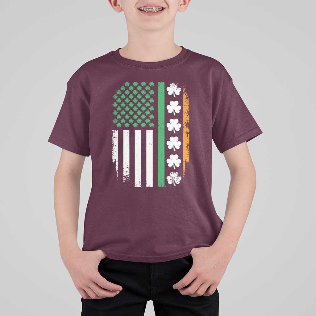 USA Flag With Shamrocks T Shirt For Kid St Patricks Day Gift