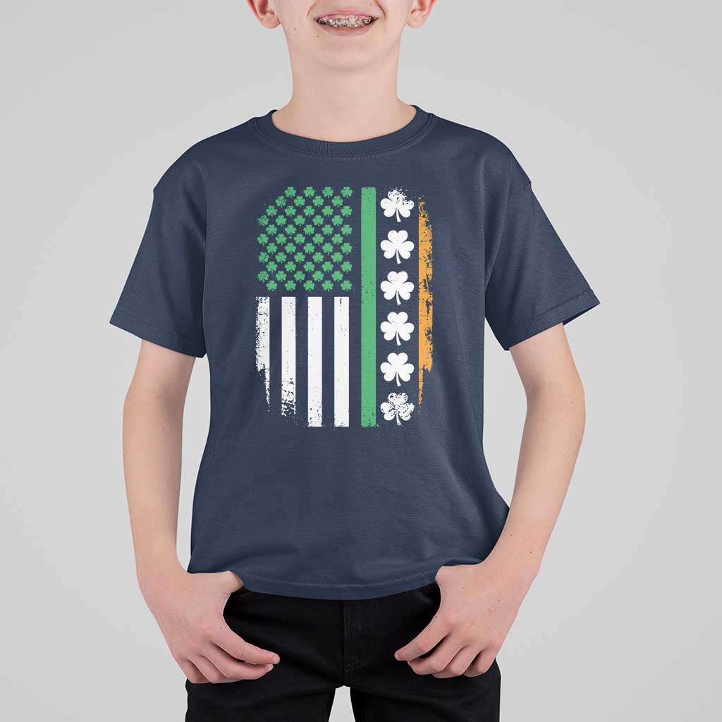 USA Flag With Shamrocks T Shirt For Kid St Patricks Day Gift