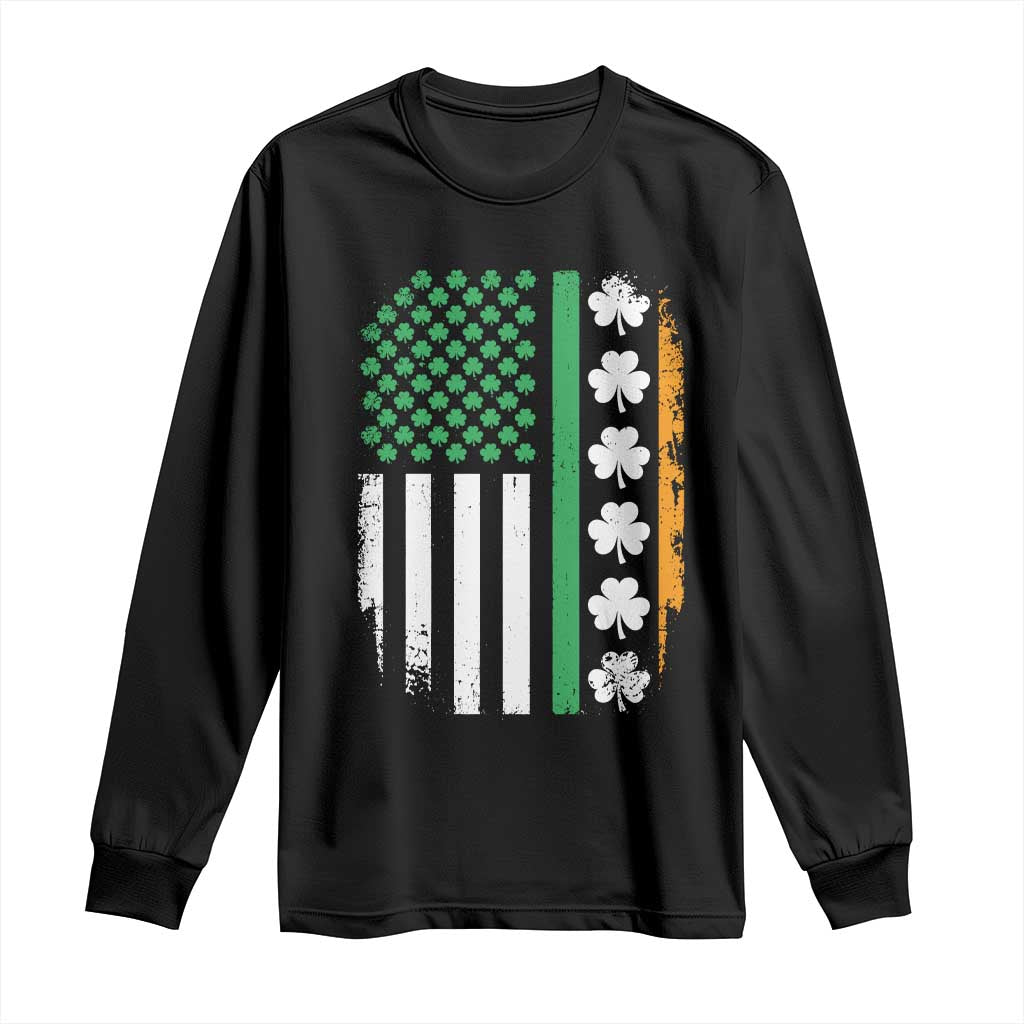USA Flag With Shamrocks Long Sleeve Shirt St Patricks Day Gift
