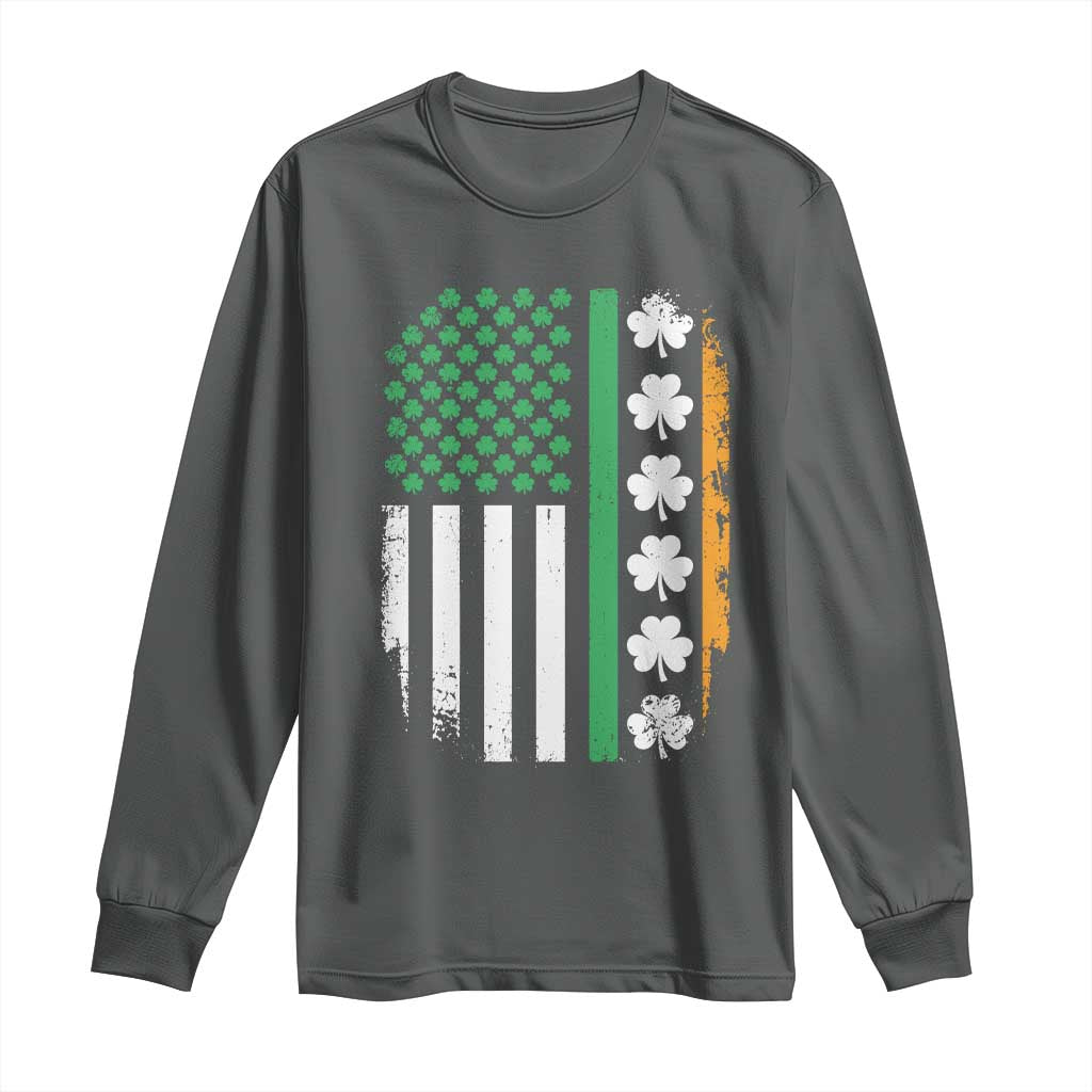 USA Flag With Shamrocks Long Sleeve Shirt St Patricks Day Gift