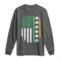 USA Flag With Shamrocks Long Sleeve Shirt St Patricks Day Gift