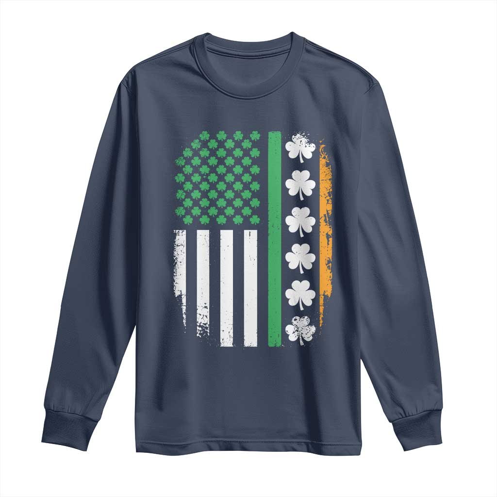 USA Flag With Shamrocks Long Sleeve Shirt St Patricks Day Gift
