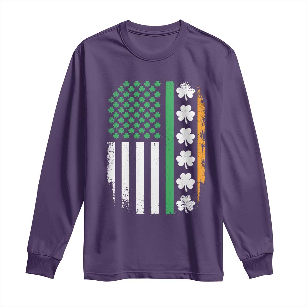 USA Flag With Shamrocks Long Sleeve Shirt St Patricks Day Gift