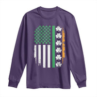USA Flag With Shamrocks Long Sleeve Shirt St Patricks Day Gift