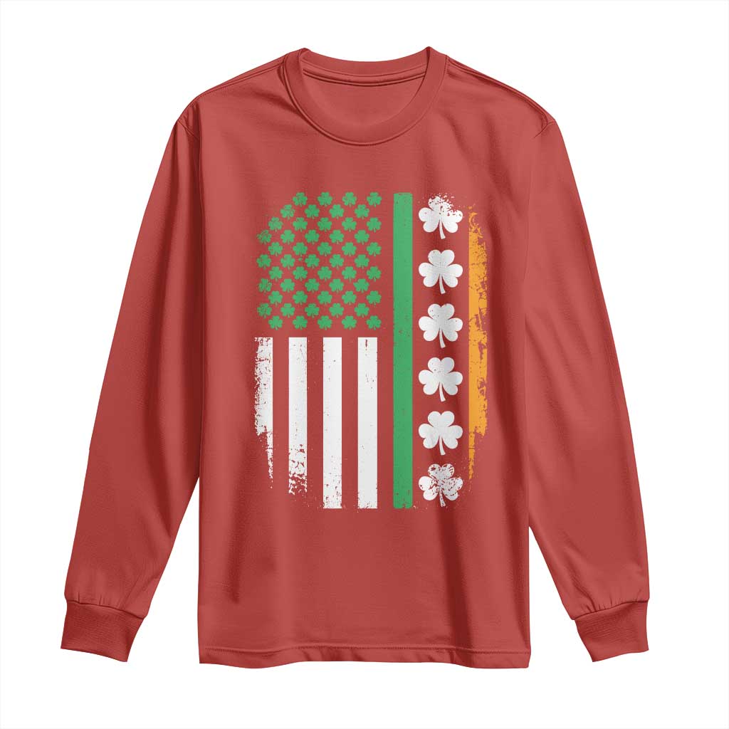 USA Flag With Shamrocks Long Sleeve Shirt St Patricks Day Gift