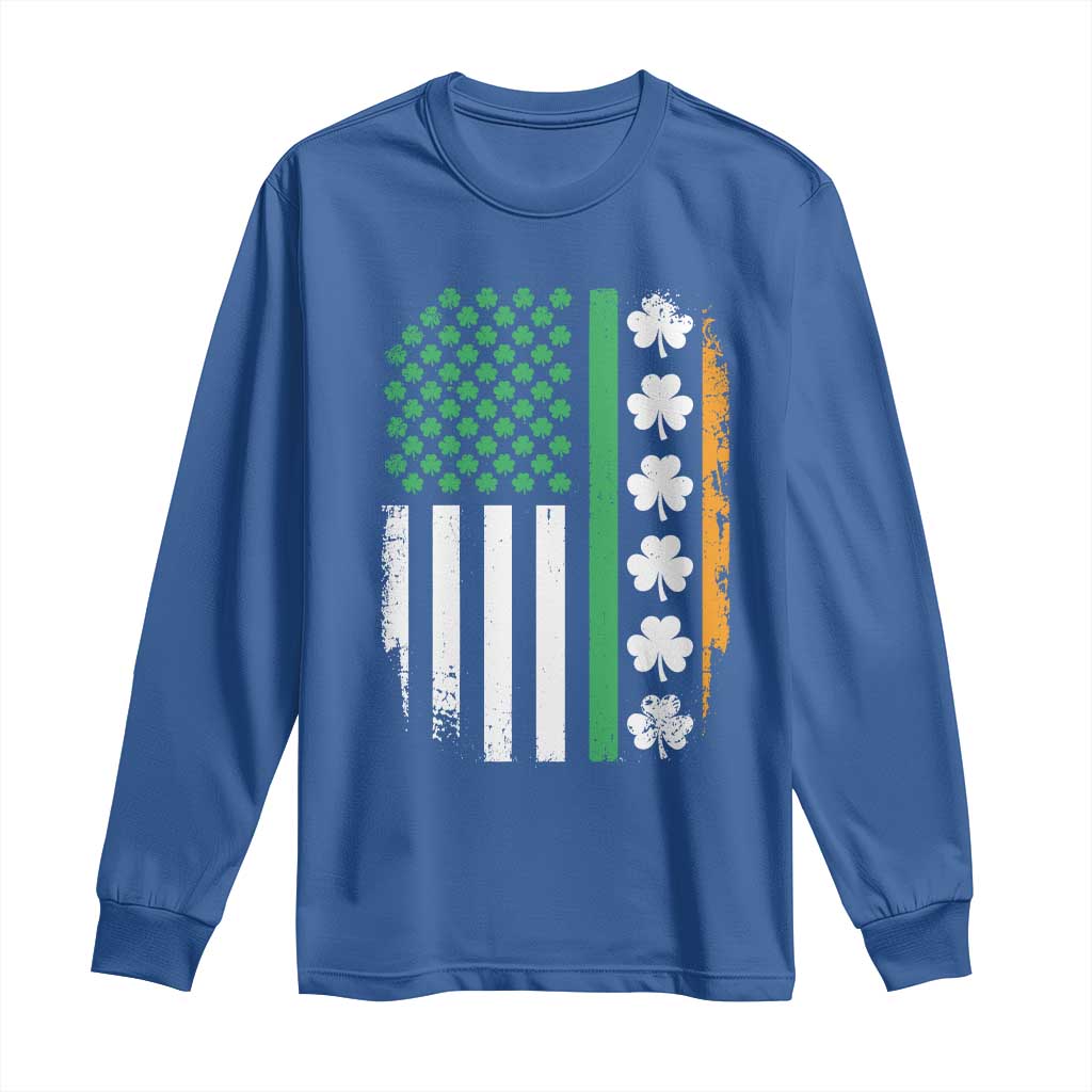 USA Flag With Shamrocks Long Sleeve Shirt St Patricks Day Gift