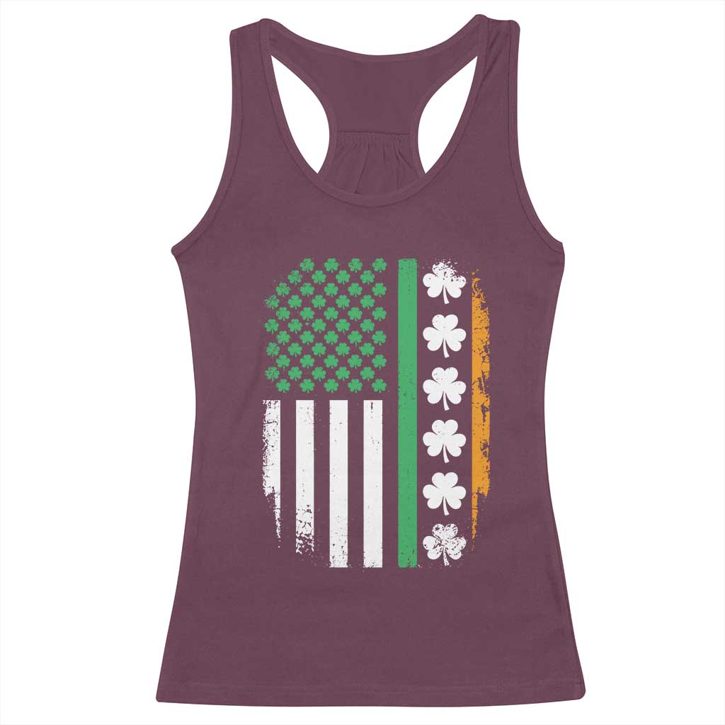USA Flag With Shamrocks Racerback Tank Top St Patricks Day Gift