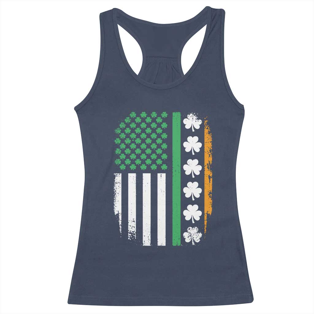 USA Flag With Shamrocks Racerback Tank Top St Patricks Day Gift