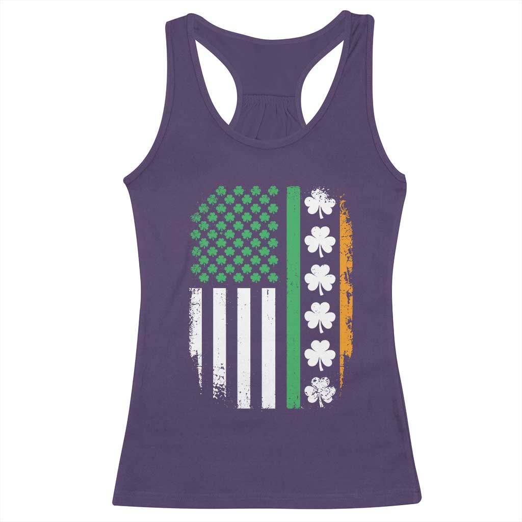 USA Flag With Shamrocks Racerback Tank Top St Patricks Day Gift