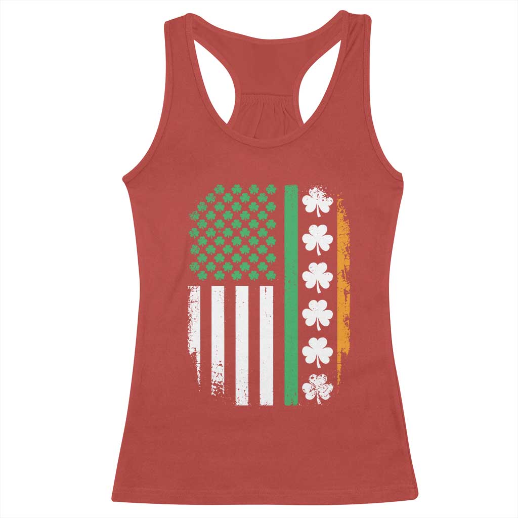 USA Flag With Shamrocks Racerback Tank Top St Patricks Day Gift
