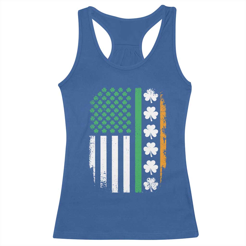 USA Flag With Shamrocks Racerback Tank Top St Patricks Day Gift