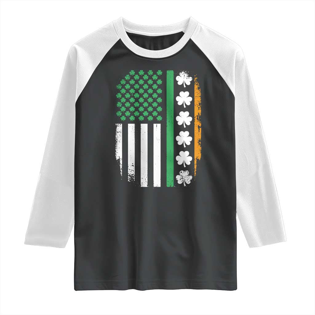 USA Flag With Shamrocks Raglan Shirt St Patricks Day Gift