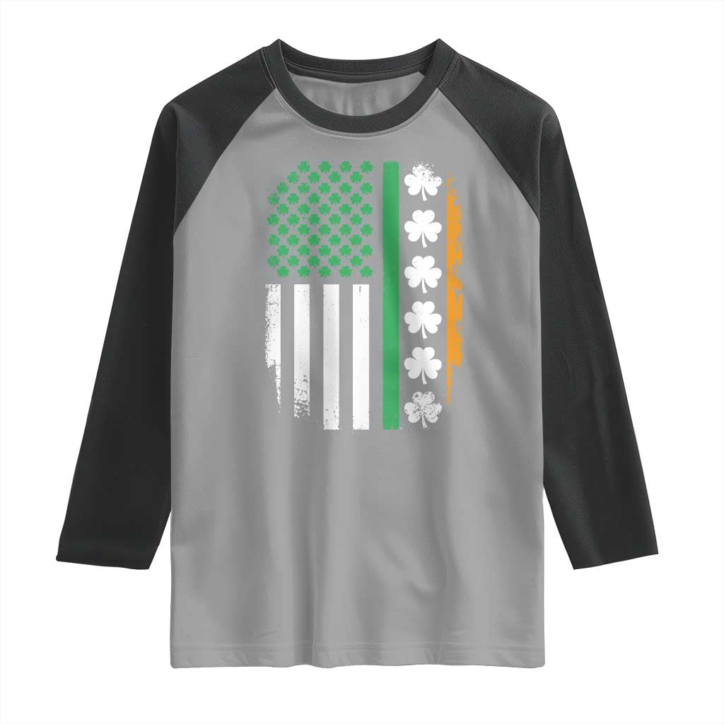 USA Flag With Shamrocks Raglan Shirt St Patricks Day Gift