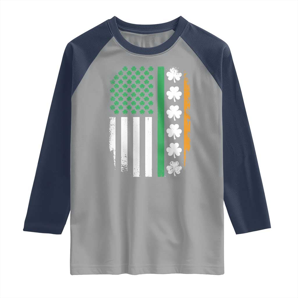 USA Flag With Shamrocks Raglan Shirt St Patricks Day Gift