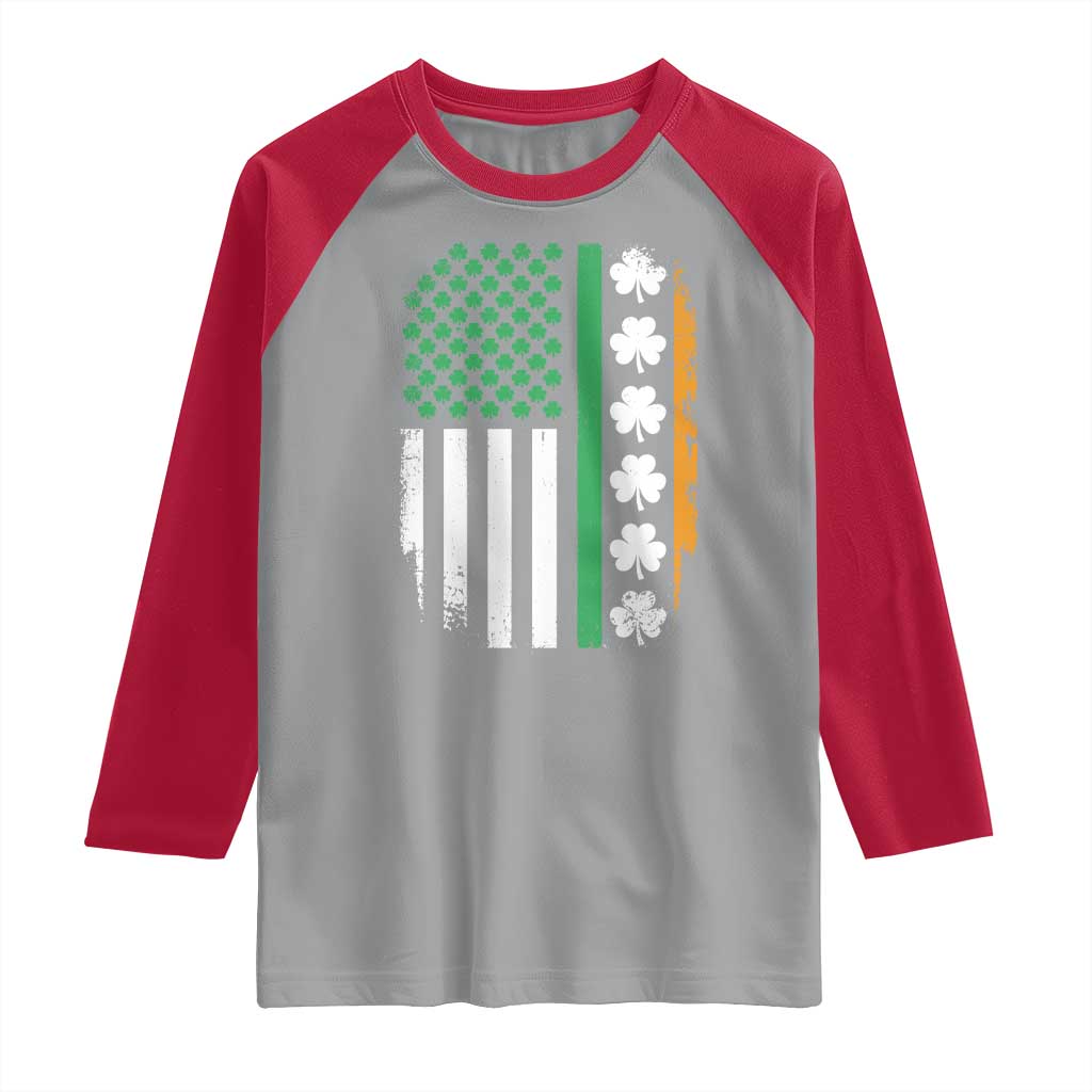USA Flag With Shamrocks Raglan Shirt St Patricks Day Gift