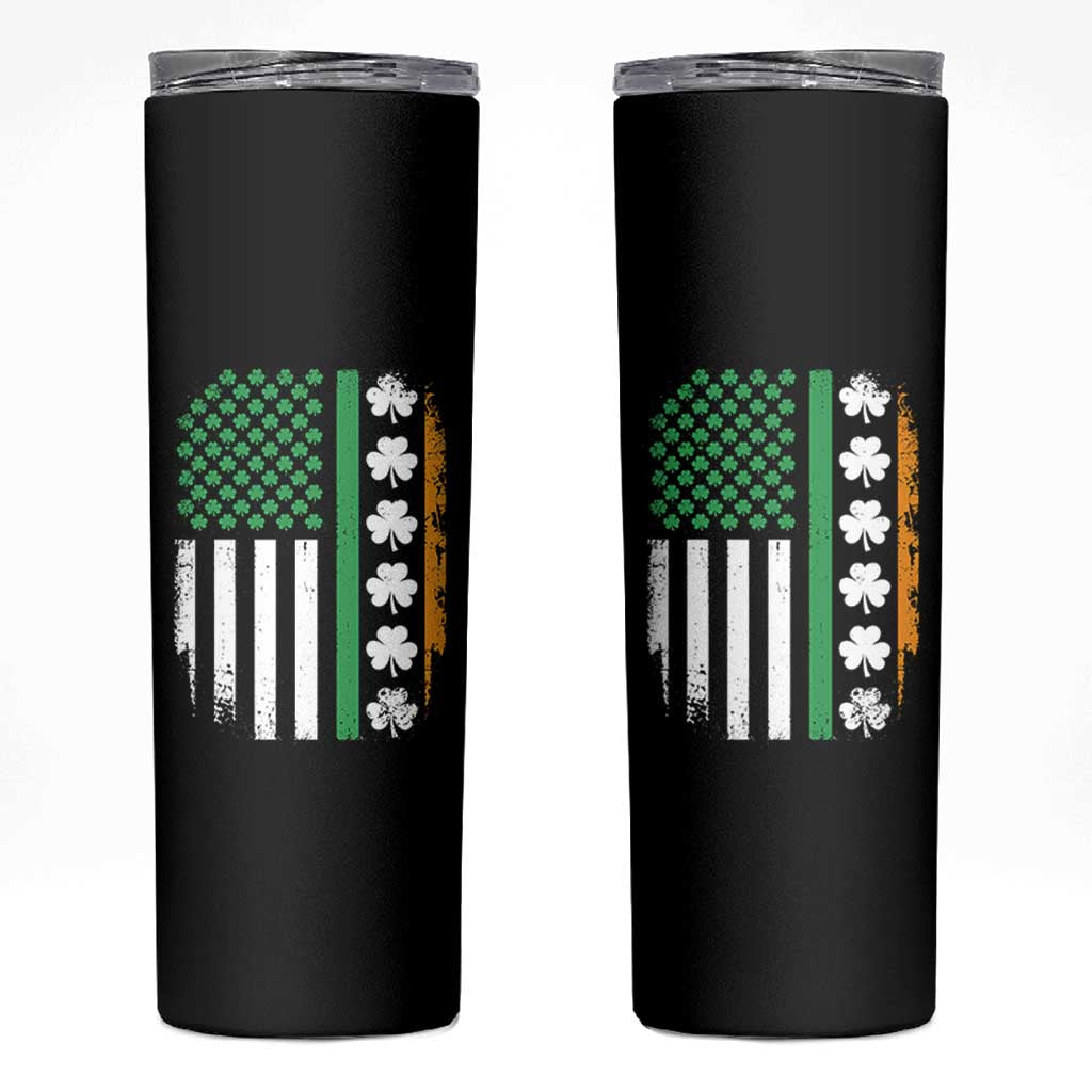 USA Flag With Shamrocks Skinny Tumbler St Patricks Day Gift