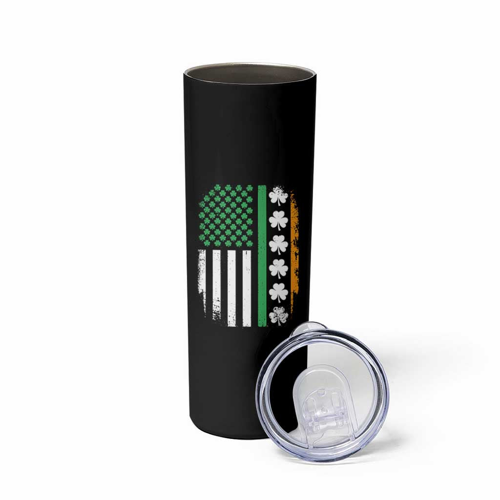 USA Flag With Shamrocks Skinny Tumbler St Patricks Day Gift
