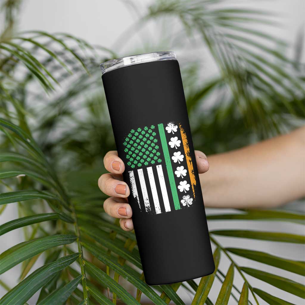 USA Flag With Shamrocks Skinny Tumbler St Patricks Day Gift