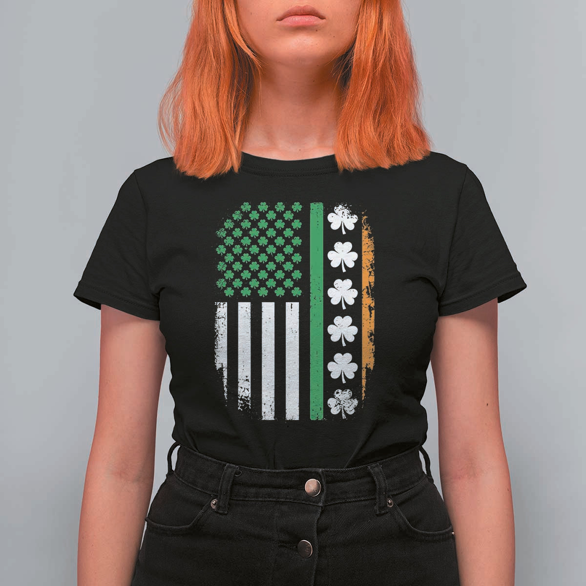 USA Flag With Shamrocks T Shirt For Women St Patricks Day Gift