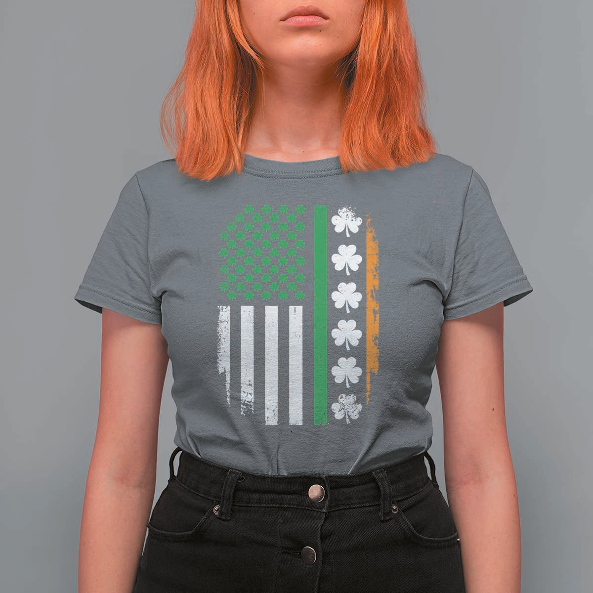 USA Flag With Shamrocks T Shirt For Women St Patricks Day Gift