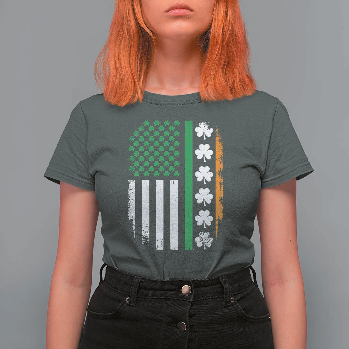 USA Flag With Shamrocks T Shirt For Women St Patricks Day Gift