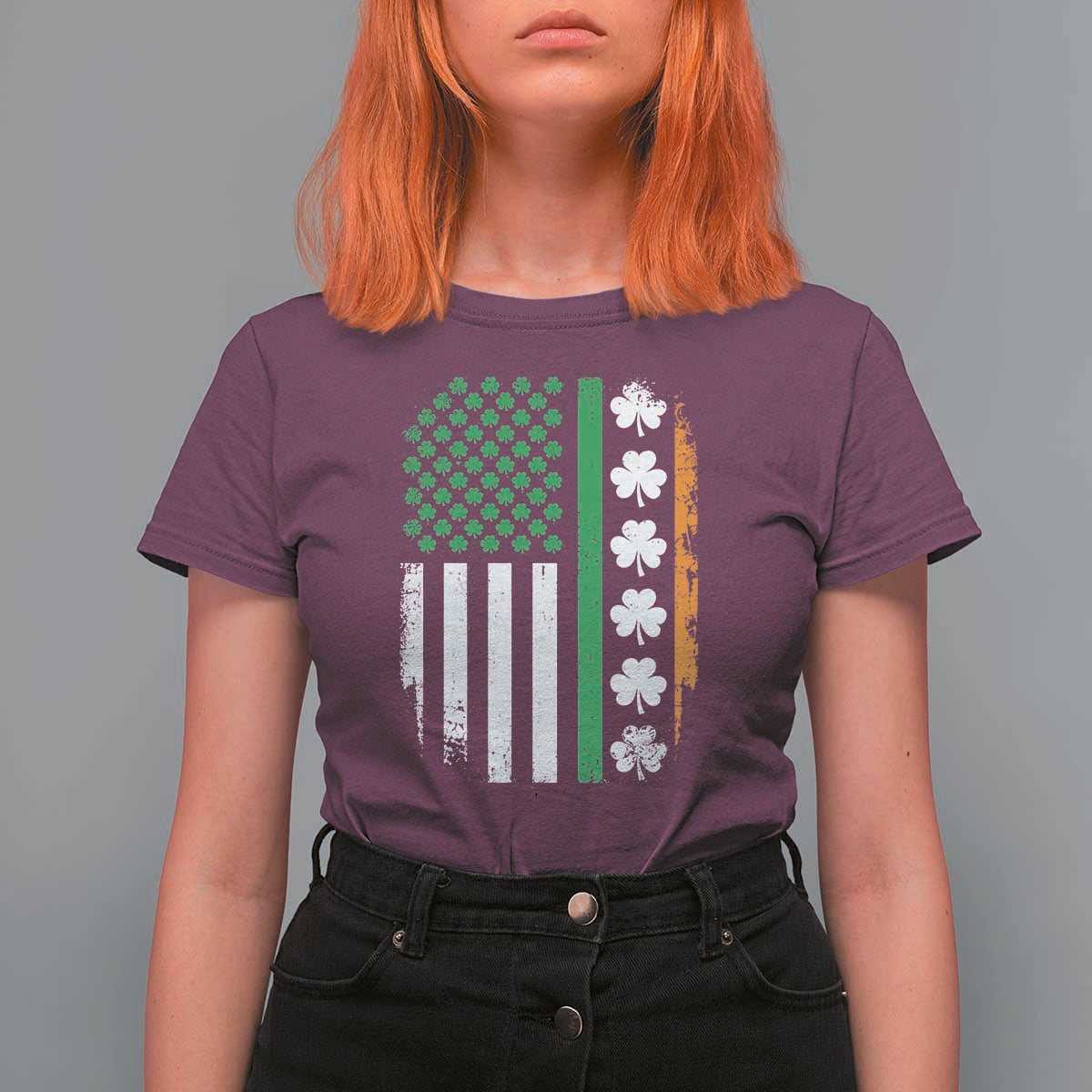 USA Flag With Shamrocks T Shirt For Women St Patricks Day Gift