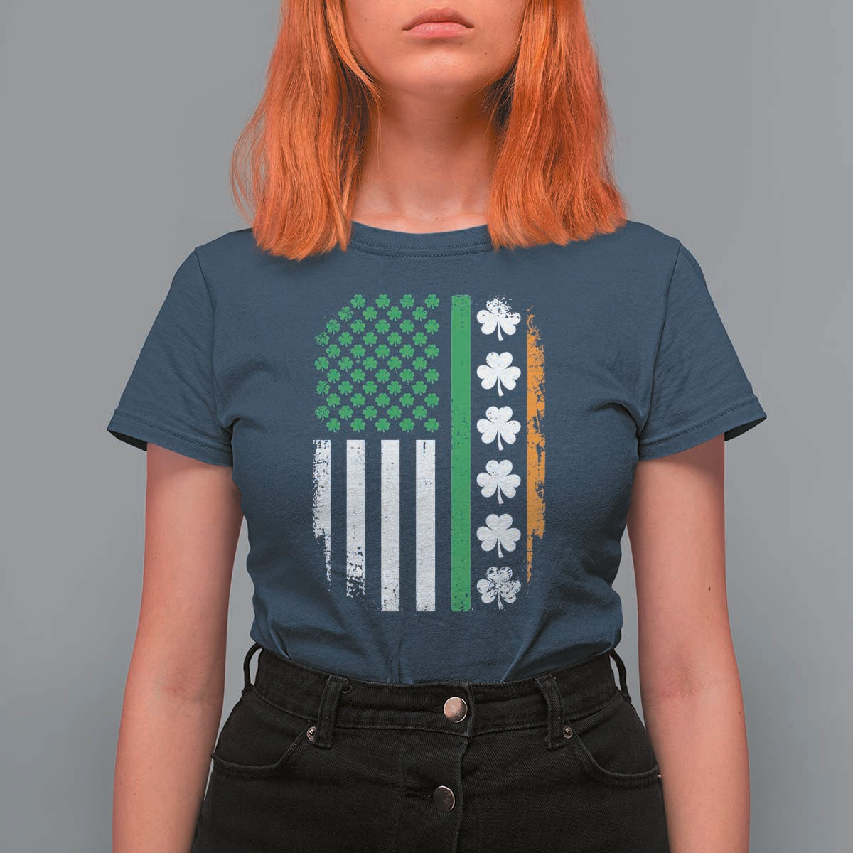 USA Flag With Shamrocks T Shirt For Women St Patricks Day Gift