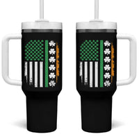 USA Flag With Shamrocks Tumbler With Handle St Patricks Day Gift