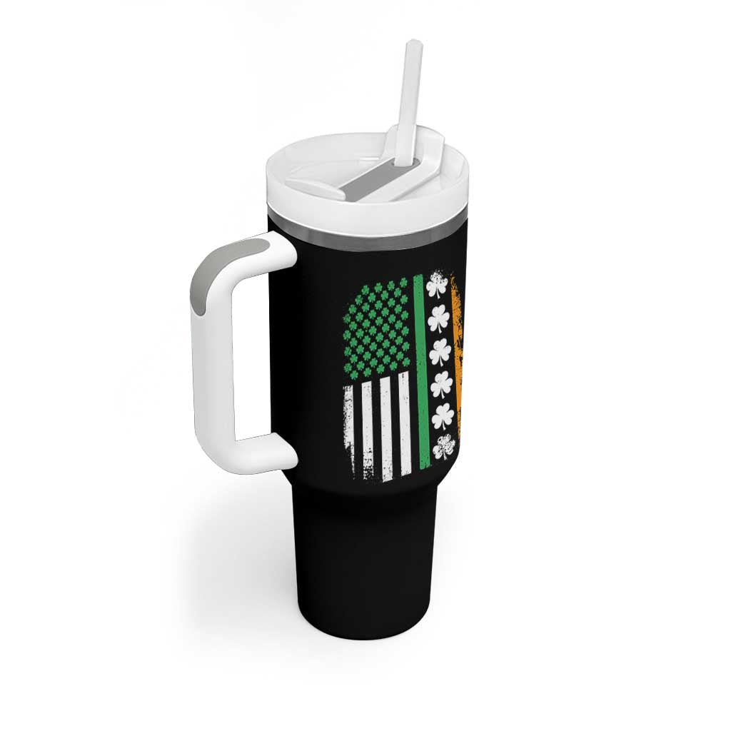 USA Flag With Shamrocks Tumbler With Handle St Patricks Day Gift