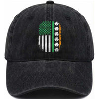 USA Flag With Shamrocks Washed Cotton Baseball Cap St Patricks Day Gift