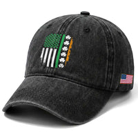 USA Flag With Shamrocks Washed Cotton Baseball Cap St Patricks Day Gift