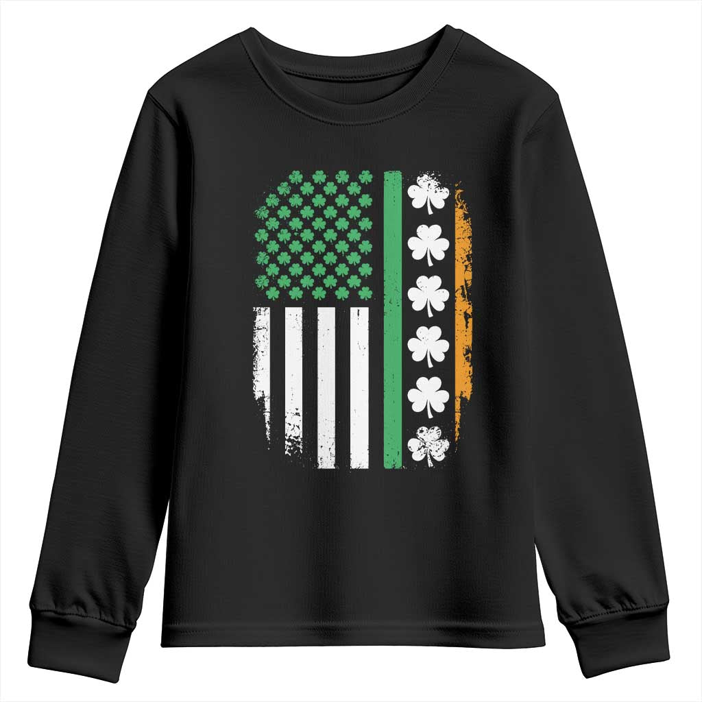 USA Flag With Shamrocks Youth Sweatshirt St Patricks Day Gift