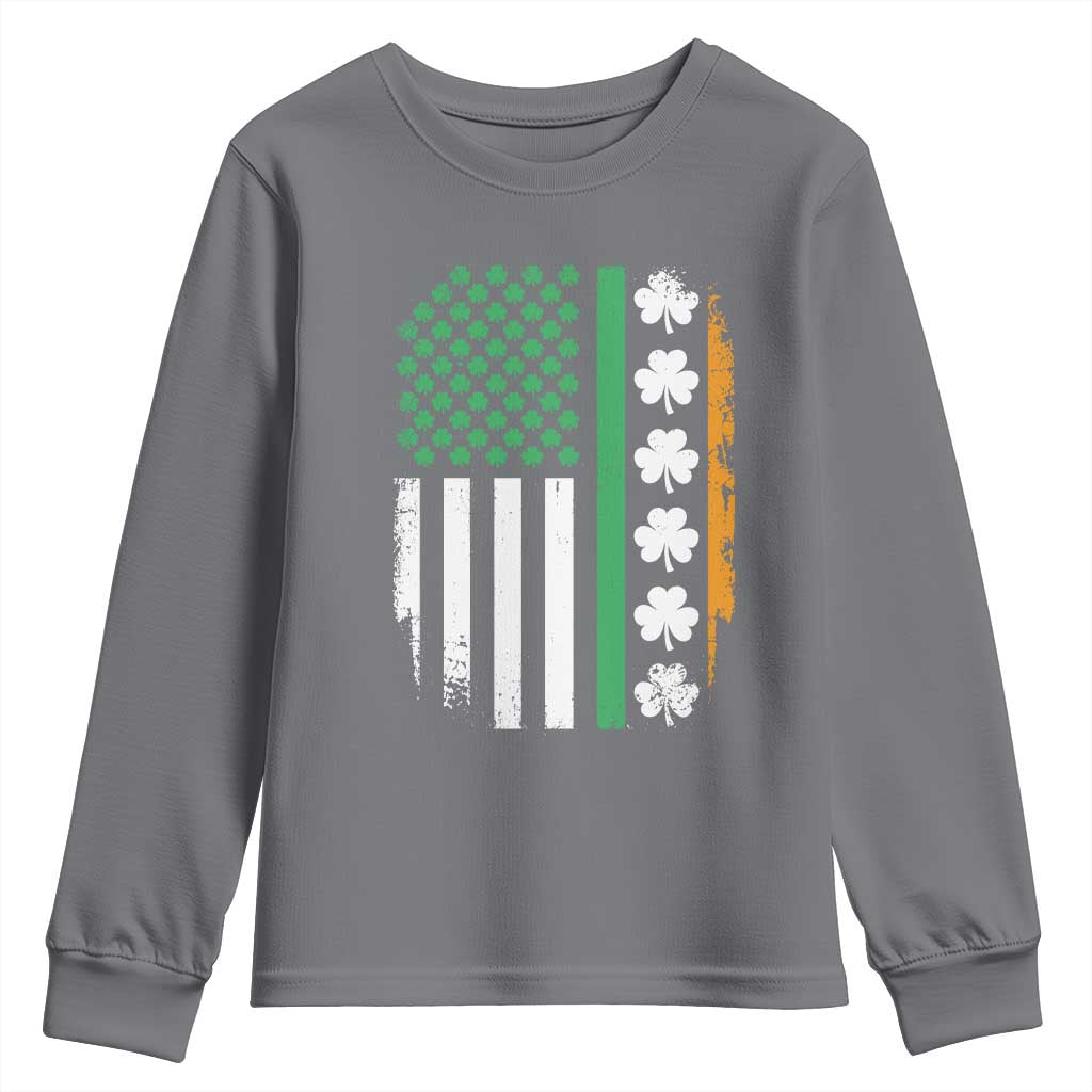 USA Flag With Shamrocks Youth Sweatshirt St Patricks Day Gift