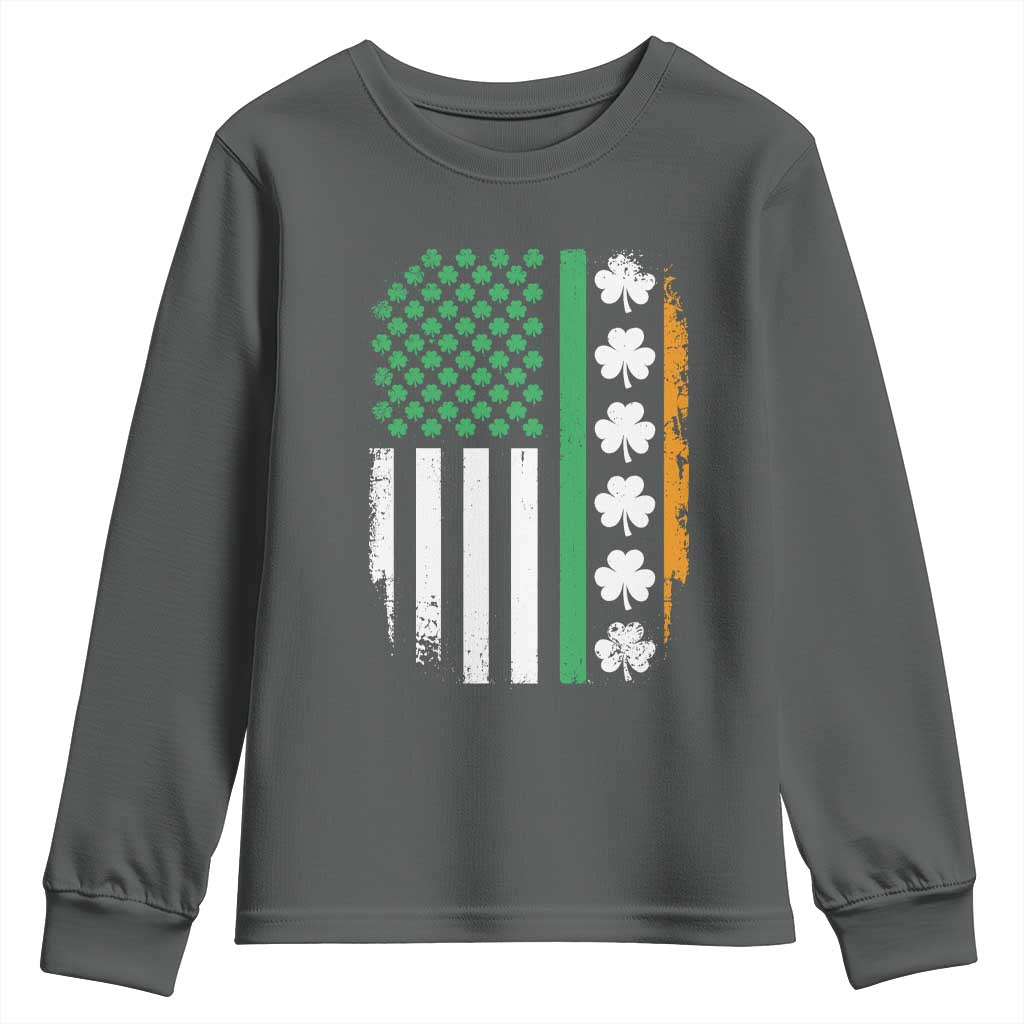 USA Flag With Shamrocks Youth Sweatshirt St Patricks Day Gift