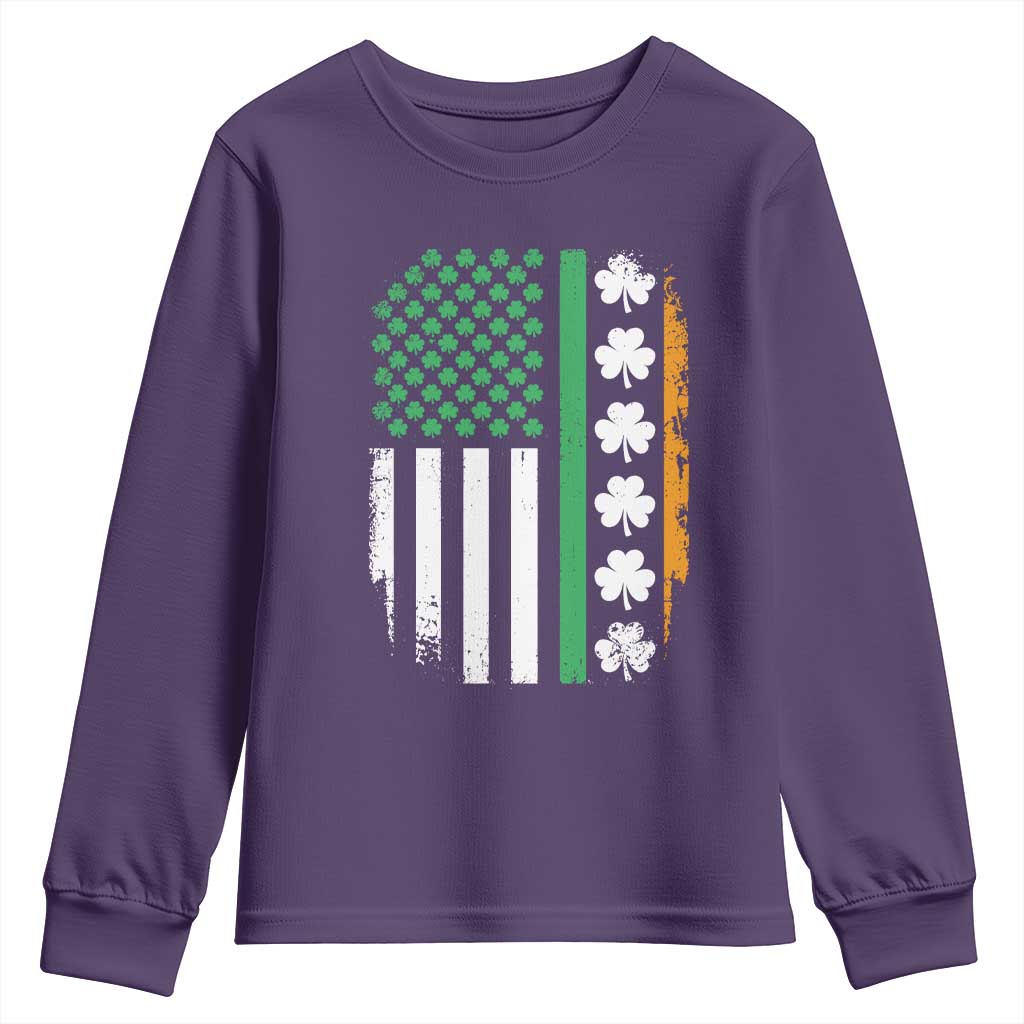 USA Flag With Shamrocks Youth Sweatshirt St Patricks Day Gift